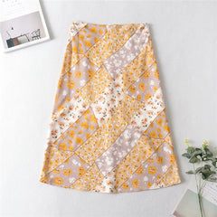 Boho Skirt, Hippie Skirts, Midi Skirt, Retro Gypso Yellow and Pink