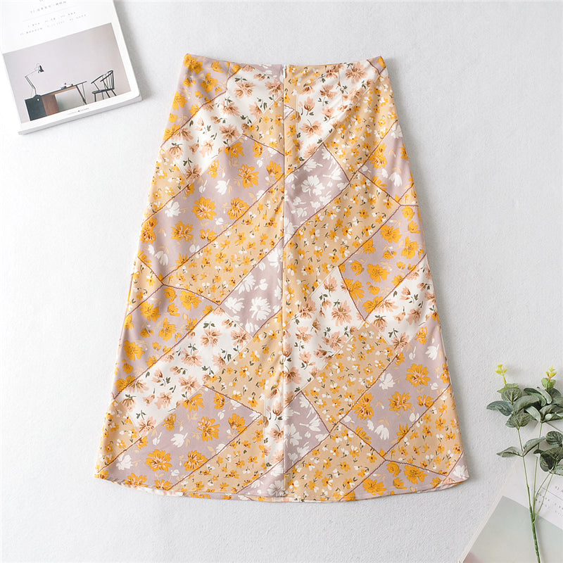 Boho Skirt, Hippie Skirts, Midi Skirt, Retro Gypso Yellow and Pink