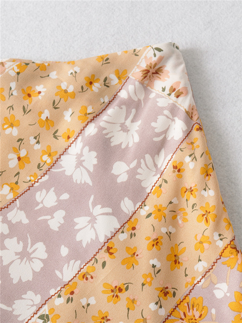 Boho Skirt, Hippie Skirts, Midi Skirt, Retro Gypso Yellow and Pink