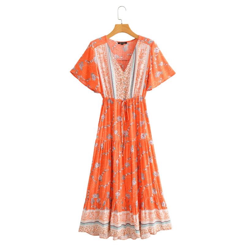 Boho Midi Dress, Sundress, Orange Sundaze