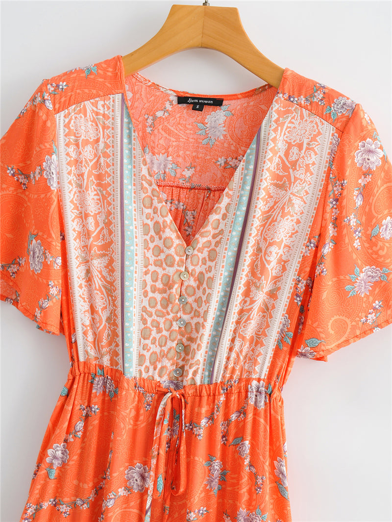 Boho Midi Dress, Sundress, Orange Sundaze
