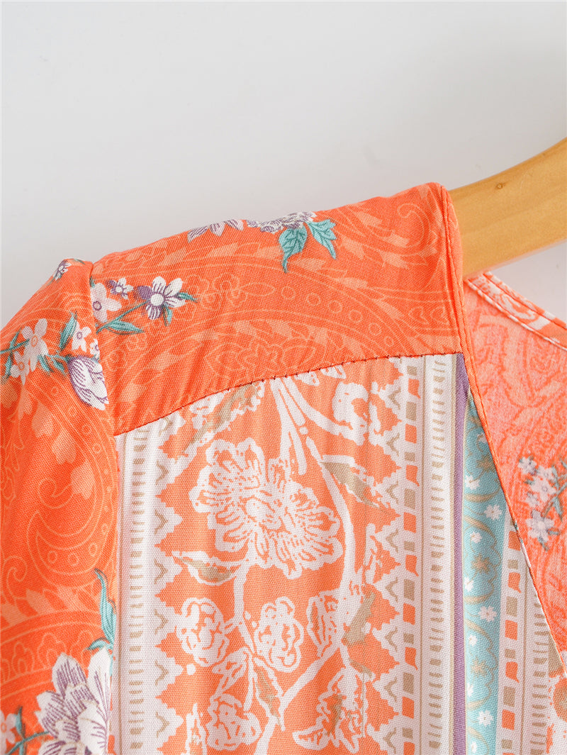 Boho Midi Dress, Sundress, Orange Sundaze