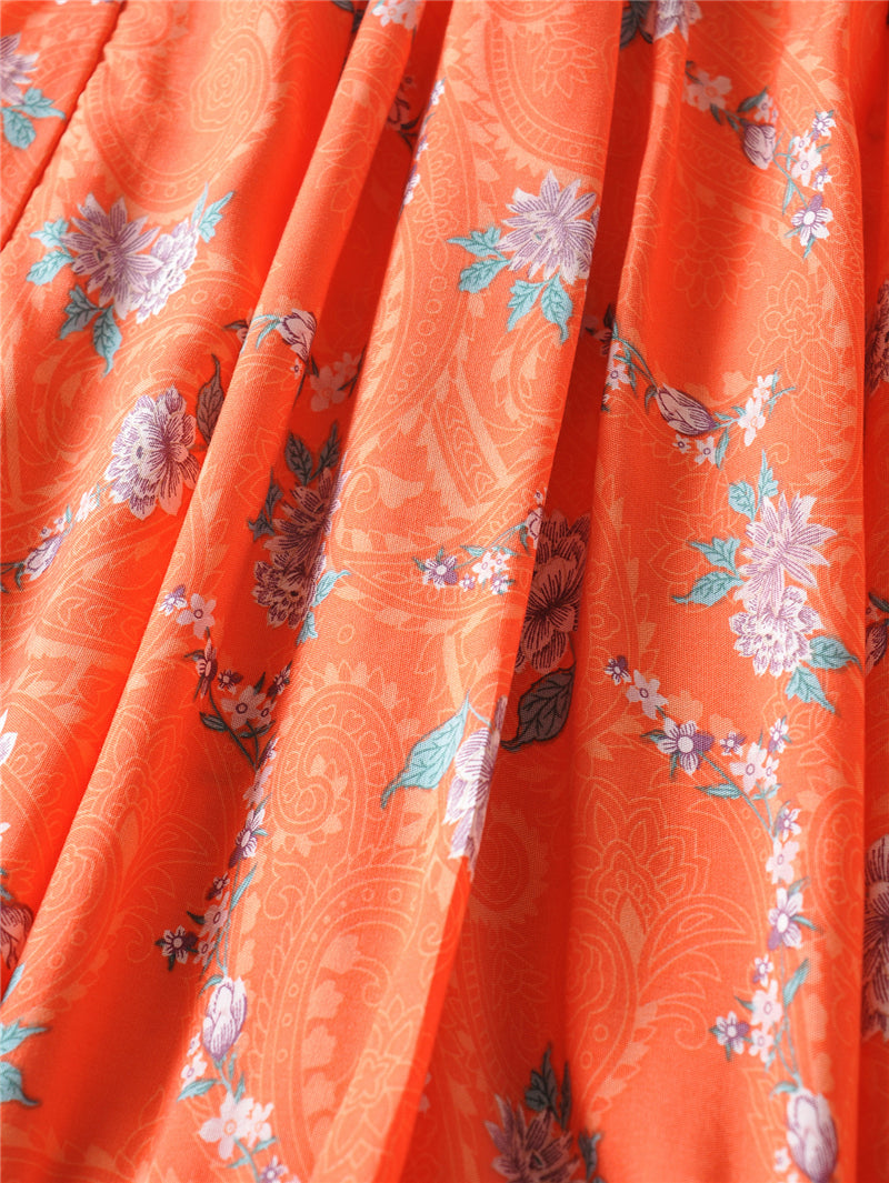 Boho Midi Dress, Sundress, Orange Sundaze