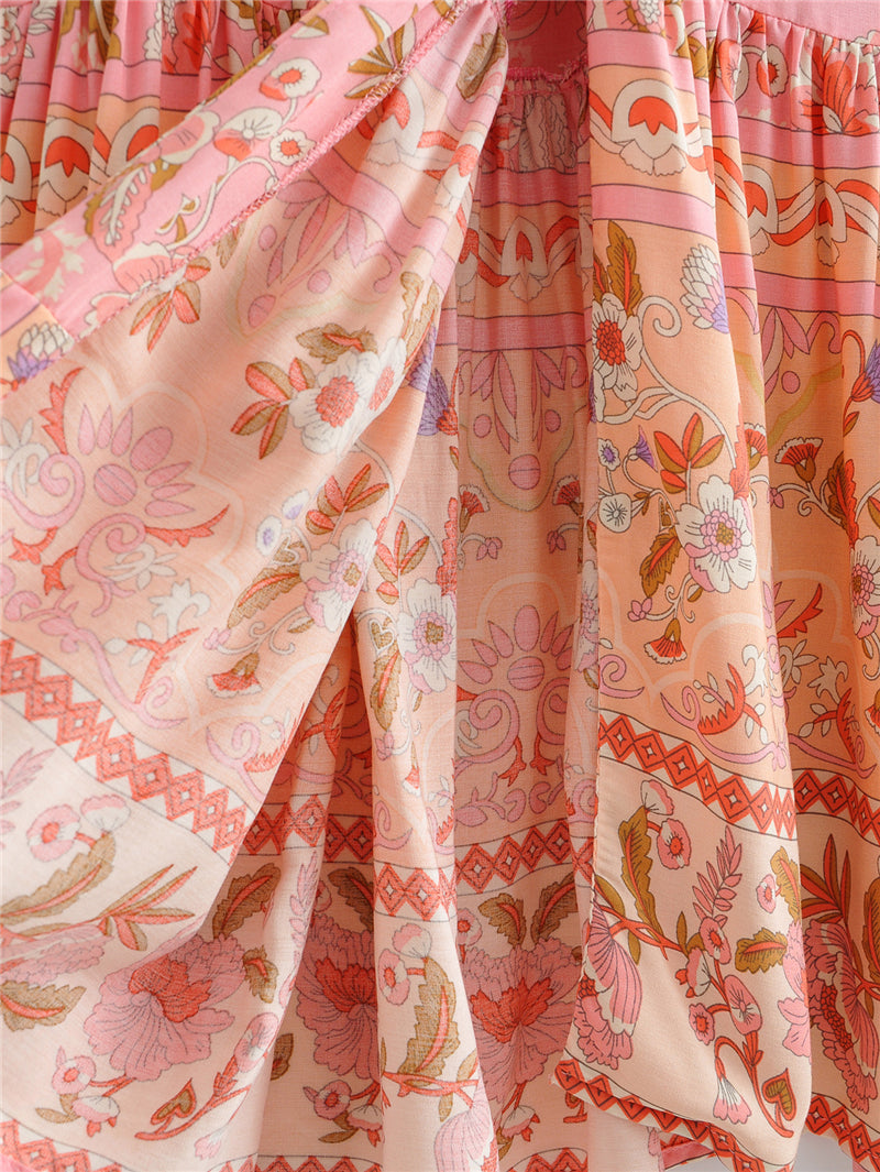 Boho Midi Dress, Sundress, Pink Camelia