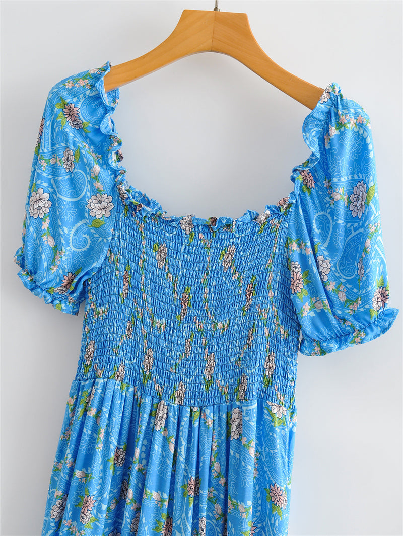 Boho Maxi Dress, Sundress, Blue Amary