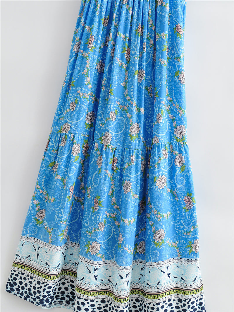 Boho Maxi Dress, Sundress, Blue Amary
