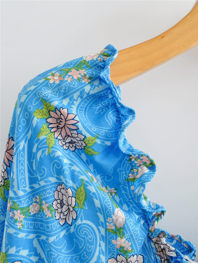 Boho Maxi Dress, Sundress, Blue Amary