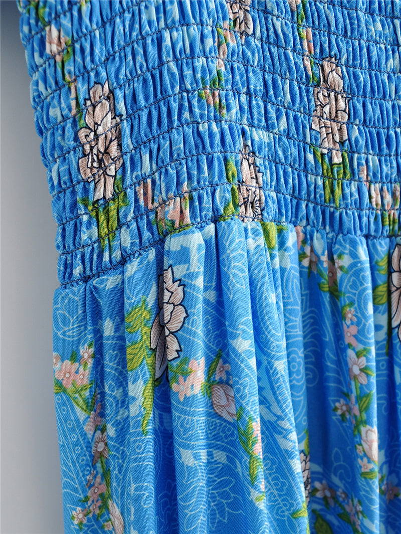 Boho Maxi Dress, Sundress, Blue Amary