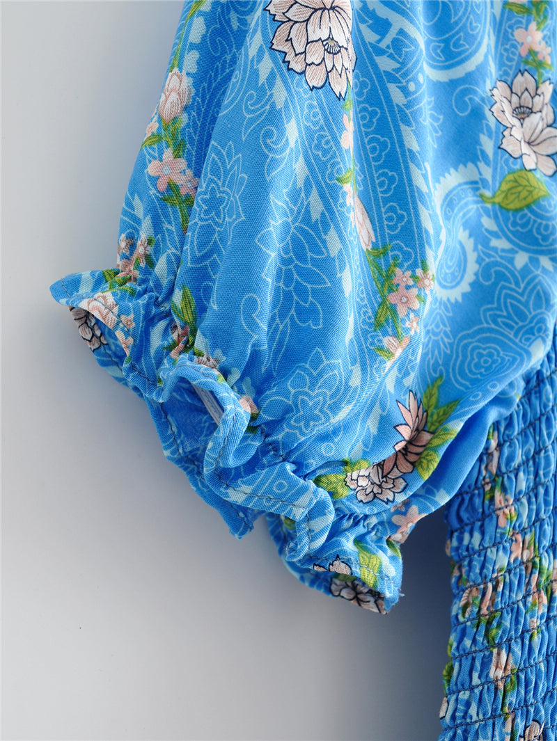 Boho Maxi Dress, Sundress, Blue Amary