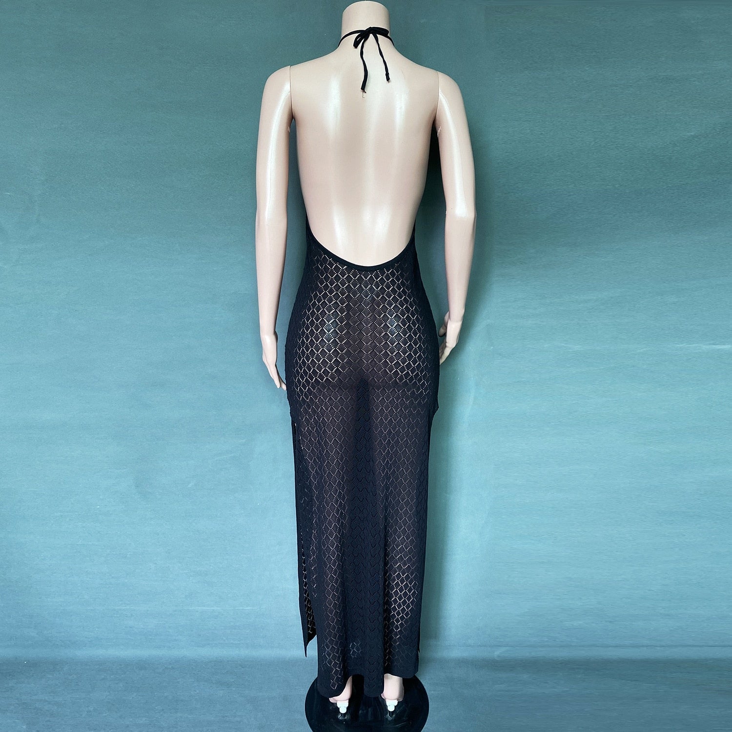 Beach Dress, Cover up Dress,, Maxi Dress. Halter Backless Dress, Elisa in Black and White