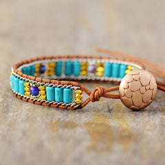 Boho Bracelet, Leather Wrap Bracelet, Weave Bracelet, Turquoises Chain