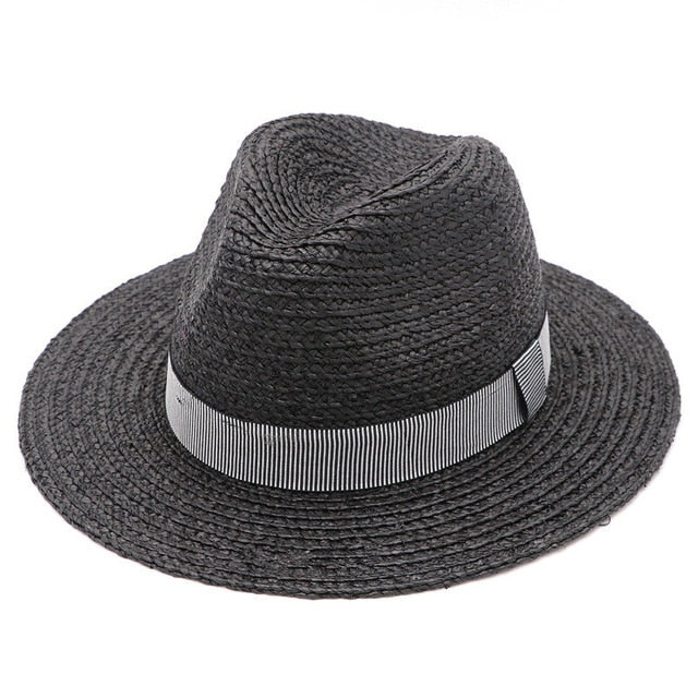 Boho Hat, Sun Hat, Beach Hat, Raffia Grass Fedora Jazz Hat, Mia Black Caramel