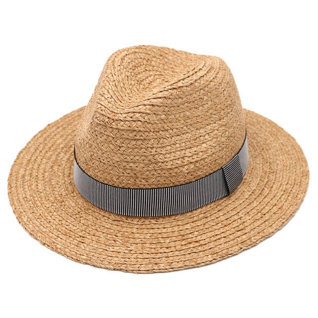 Boho Hat, Sun Hat, Beach Hat, Raffia Grass Fedora Jazz Hat, Mia Black Caramel