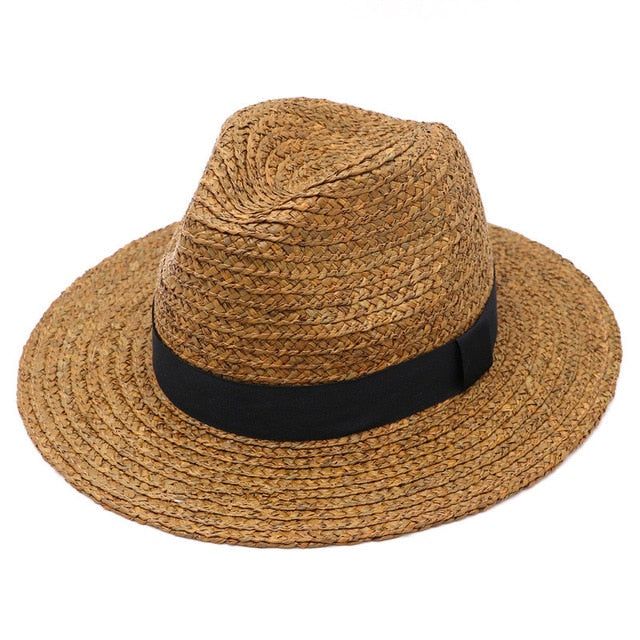 Boho Hat, Sun Hat, Beach Hat, Raffia Grass Fedora Jazz Hat, Mia Black Caramel