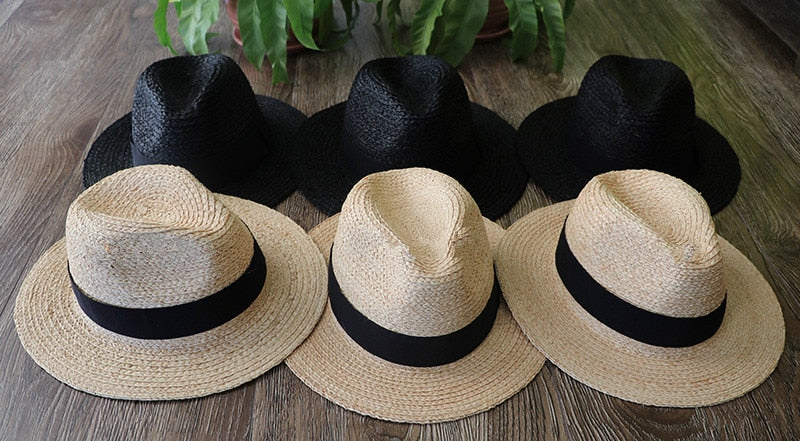 Boho Hat, Sun Hat, Beach Hat, Raffia Grass Fedora Jazz Hat, Mia Black Caramel
