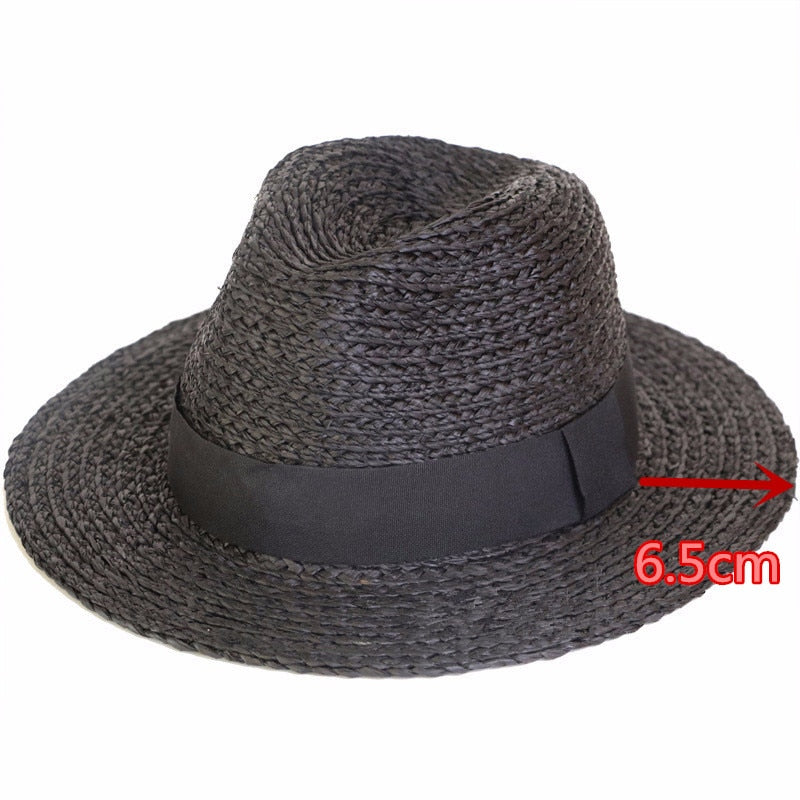 Boho Hat, Sun Hat, Beach Hat, Raffia Grass Fedora Jazz Hat, Mia Black Caramel