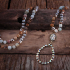 Boho Necklace, Jewelry Set, RH Amazonite Crystal  Green Black Natural  Stone