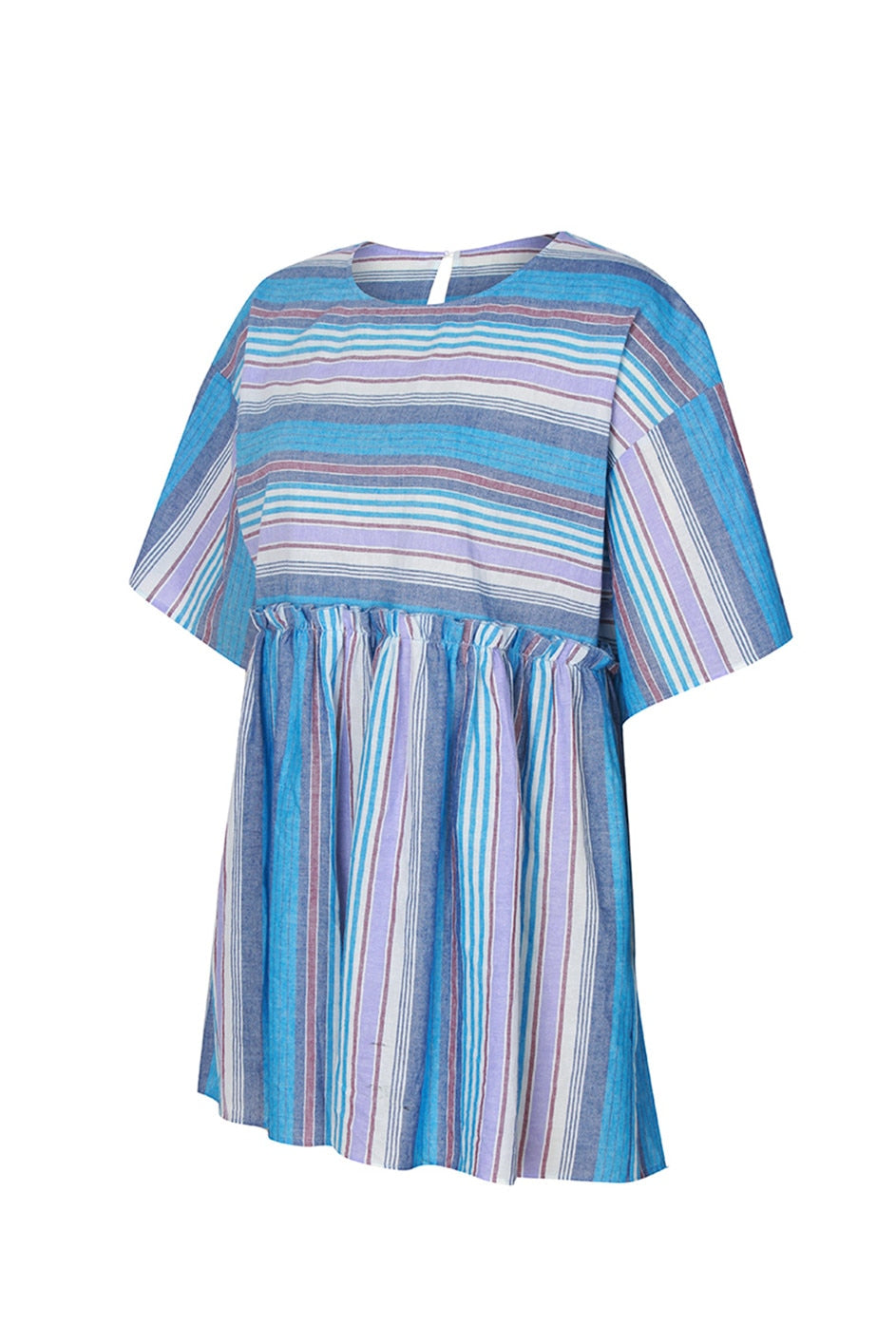 Boho Mini Dress  Sundress, Cotton Stripe in Blue