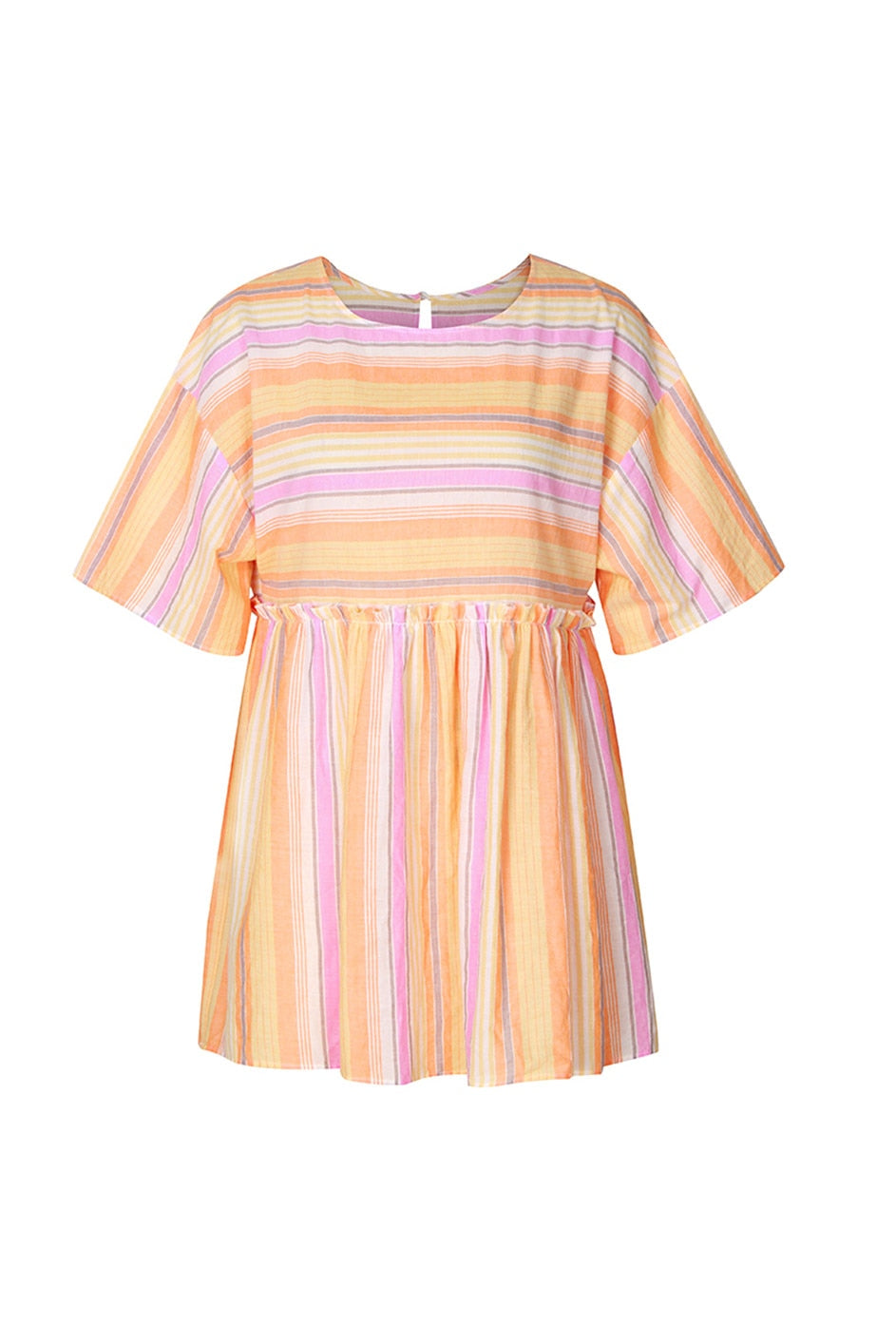Boho Mini Dress  Sundress, Cotton Stripe in Pink