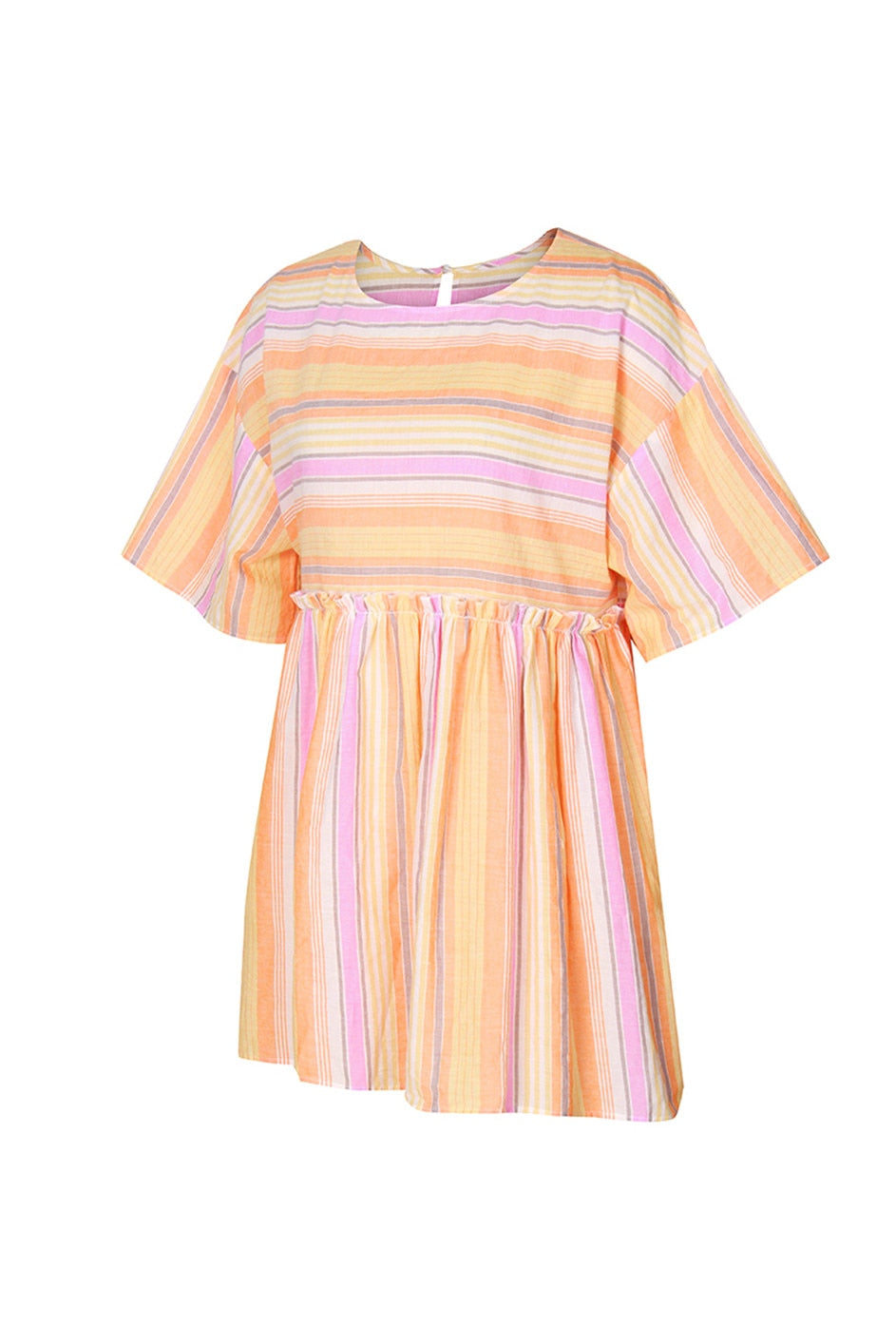 Boho Mini Dress  Sundress, Cotton Stripe in Pink