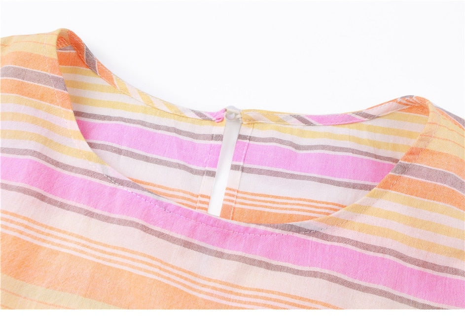 Boho Mini Dress  Sundress, Cotton Stripe in Pink