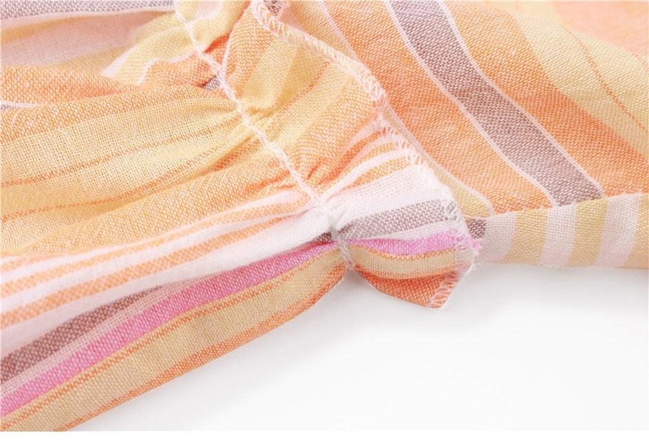 Boho Mini Dress  Sundress, Cotton Stripe in Pink