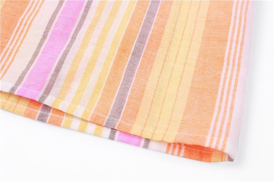 Boho Mini Dress  Sundress, Cotton Stripe in Pink