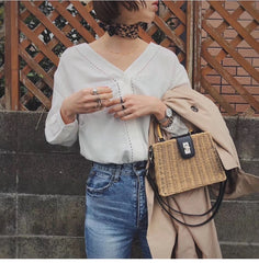 Boho Bag, Woven Straw Handbag, Rattan Maya Bamboo