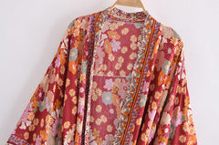Boho Robe, Kimono Robe,  Beach Cover up, Short Robe, Gabriella in Currant Red