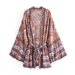 Boho Robe, Kimono Robe,  Beach Cover up, Short Robe, Gabriella in Dusty Pink Brown