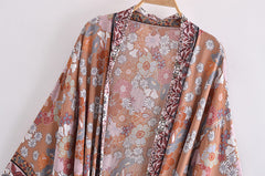 Boho Robe, Kimono Robe,  Beach Cover up, Short Robe, Gabriella in Dusty Pink Brown