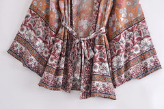 Boho Robe, Kimono Robe,  Beach Cover up, Short Robe, Gabriella in Dusty Pink Brown