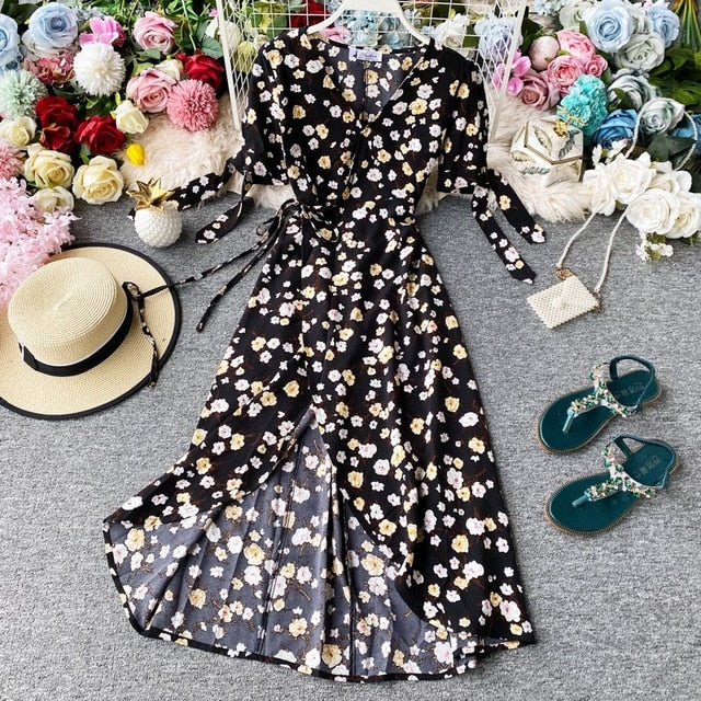 Vintage Dress, Boho Midi Dress, Dress, Wrap Dress, Flower Child Iris Purple