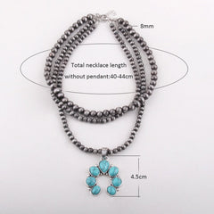 Boho Necklace, RH Antique Moon Metal  Turquoise Blue Flower