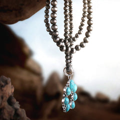 Boho Necklace, RH Antique Moon Metal  Turquoise Blue Flower