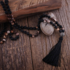Boho Necklace, RH Amazonite Jasper, Lariat Silver Ball Green Brown Natural Stone
