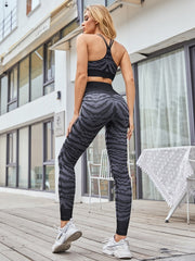 Yoga Set, Yoga Legging, Printed Workout Set Top and Legging, Zebra in Black