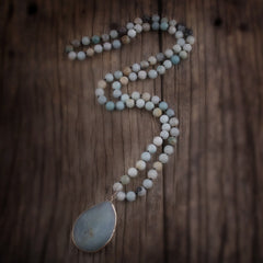 Boho Necklace, RH Rose Quart Amazonite, Oval Blue Pink Natural Stone