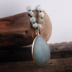 Boho Necklace, RH Rose Quart Amazonite, Oval Blue Pink Natural Stone