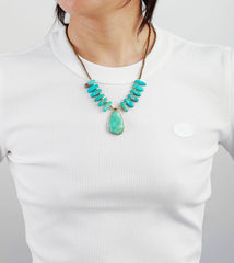Boho Necklace, Blue Amazonite, Seed Beads Jasper and Amazonite