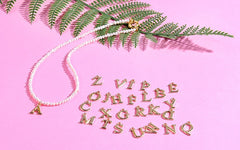 Boho Personalized Custom Necklace, Pearl Choker, Gold Letter Name