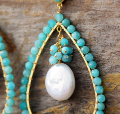 Boho Earrings, Dangle Earrings, Pearl Blue Amazonite, Live Different