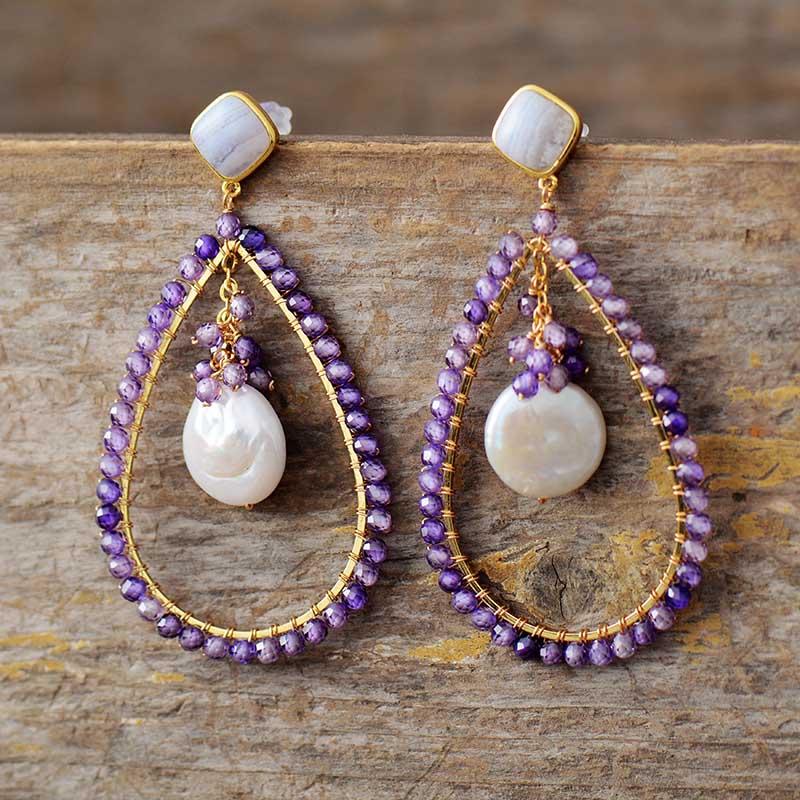 Boho Earrings, Dangle Earrings, Pearl Blue Amazonite, Live Different