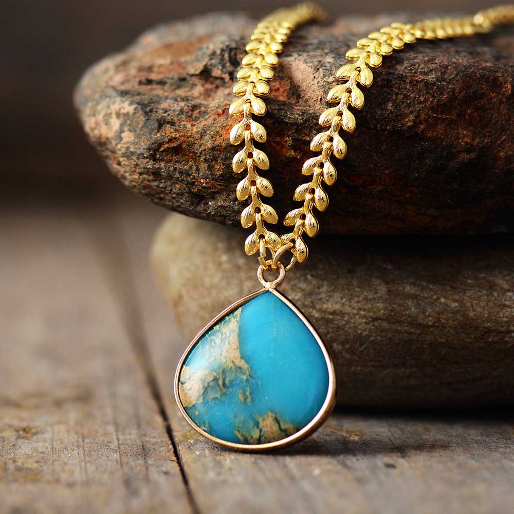 Boho Necklace, Jasper and Gold Chain