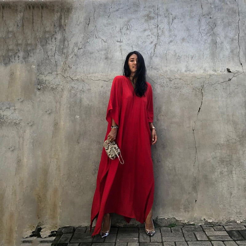 Beach Dress, Maxi Boho Dress, Kaftan Dress, Red Isla