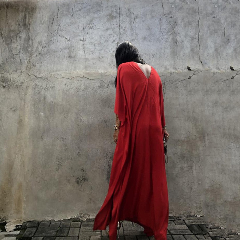 Beach Dress, Maxi Boho Dress, Kaftan Dress, Red Isla