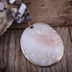 Boho Necklace, RH Big Crystal Shell Purple Necklaces