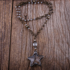 Boho Necklace, RH Antique Brass Silver Stone Glass