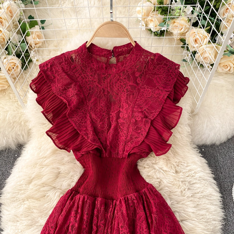 Vintage Dress, Boho Midi Dress, Lace Dress, Aliyah in Green, Red and BLack