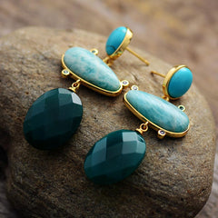 Boho Earrings, Dangle Earrings, Hyperbole Amazonite Onyx Stud